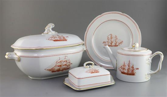 An extensive Spode Trade Winds Red pattern tea, coffee and dinner service